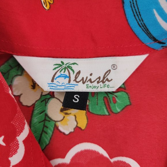 Alvish Enjoy Life Surfing Santa Hawaiian Shirt Red Men's Small - Picture 6 of 10